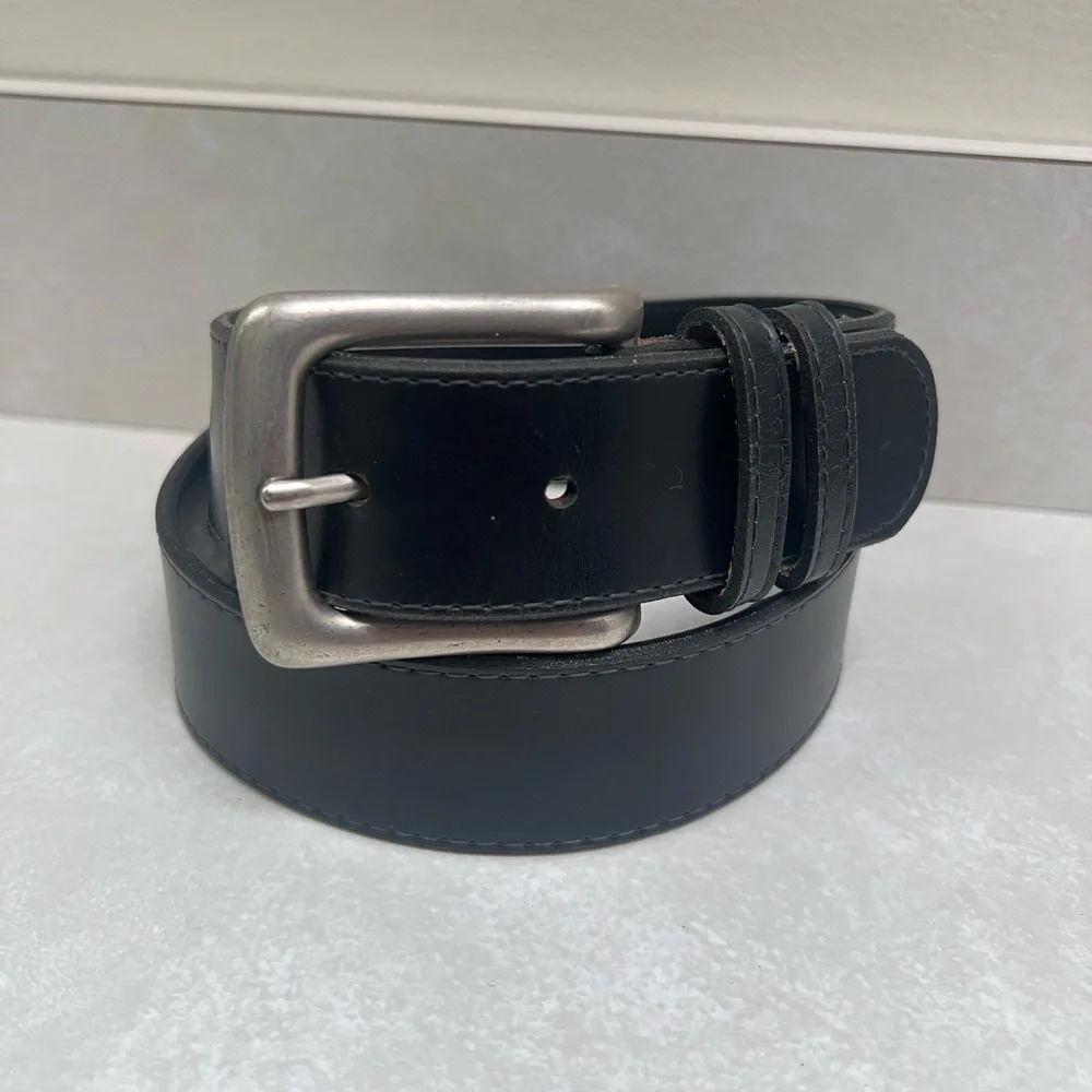 Vintage Schiaparelli Black Belt with Large Silver Buckle Size Small/Medium